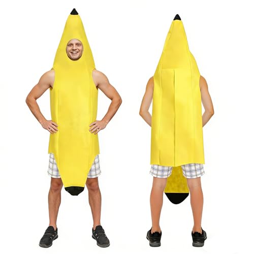 Costume de Banane Adulte, Tenue Soirée Déguisée Banane Amusant, Déguisement Léger de Groupe pour Halloween Carnaval Fêtes de Noël Cosplay, Confortable...
