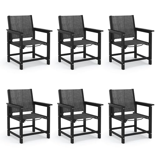 Image of Amopatio Outdoor HDPE Dining Chairs Set of 6 All-Weather Patio Chairs with Textilene Backrest Heavy Duty for Porch Backyard Deck Lawn Garden, Black