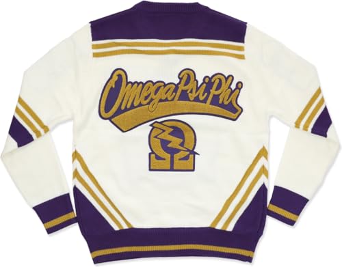 Big Boy Omega Psi/Ψ Phi Divine 9 Mens V-Neck Sweater [Ivory White/Purple] - ID#4282-991-32-0-02