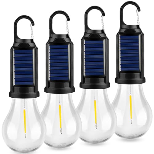 MVIOCS 4-Pack Solar Camping Lantern, Portable LED Solar USB Rechargeable Lantern Flashlight Emergency Hanging Light for Indoor Outdoor Home Power Outages Hiking Hurricane (4)