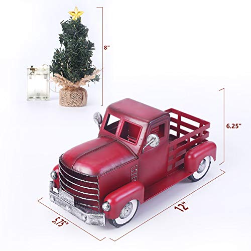 Red Metal Truck Christmas Décor With Removable Led Christmas Tree Ornament, Vintage Farmhouse Pickup Truck For Table Top Christmas Decorations, Perfect Christmas Table Centerpiece #TOP1
