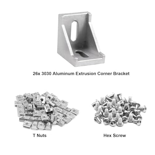 Image of 24pcs 3030 Aluminum Extrusion Corner Bracket Silver 3030 Hardware Accessories T-Slot with Screws for 8020 Aluminum Profile 3D Printer Accessories