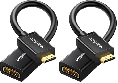 Image of UGREEN Mini HDMI to HDMI Adapter 4K 60Hz Male to Female Adapter Compatible with Raspberry Pi, Portable Monitors, DSLR Cameras, Camcorders, Laptops, Projectors, Tablets Graphics Cards 0.6FT (Pack of 2)