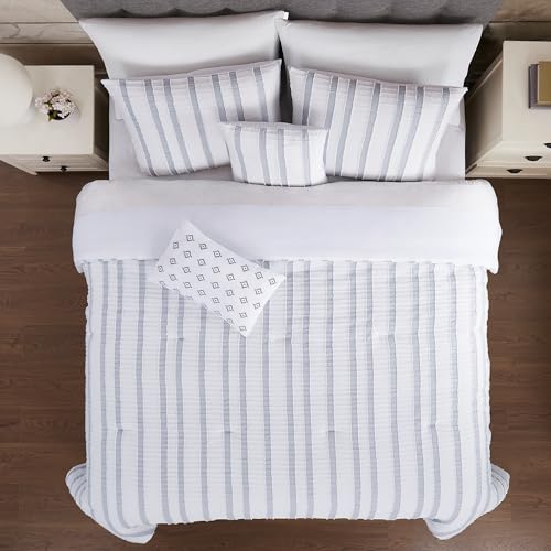 Image of Modern Threads 5-Piece Jacquard Comforter Set, Bianca Queen in White - Elegant Comforter, 2 Pillow Shams, and 2 Decorative Pillows
