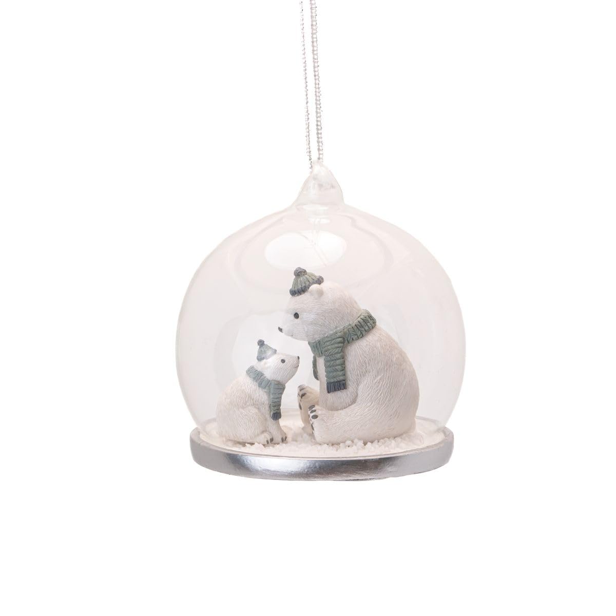 Sass & Belle Polar Bear Family Dome Christmas Bauble – Hanging Polar Bear Christmas Tree Decoration with Winter Scene – Festive Family Christmas Ornament
