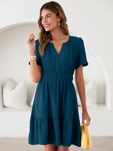 Image of Simplee Womens Casual Summer Dresses 2026 V Neck Short Sleeve Empire Waist Flowy A Line Ruffle Tiered Mini Sundress