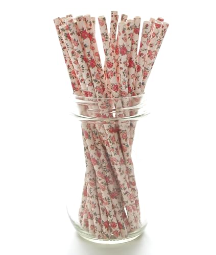 Pitillos de papel floral rosa para fiesta (25 pack) miniatura 3