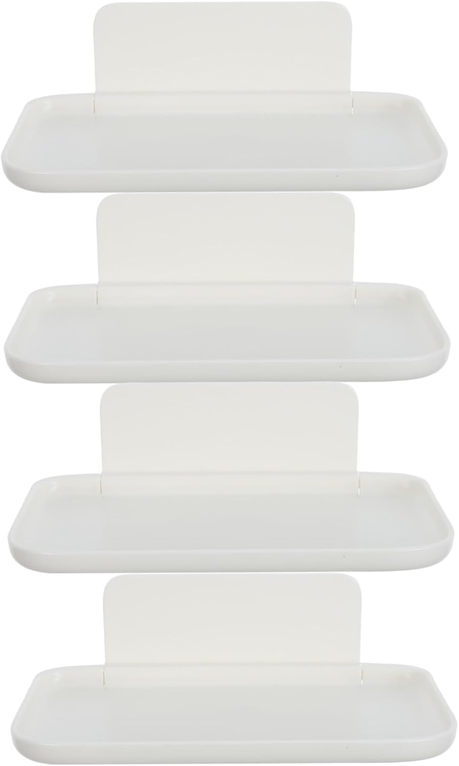 4pcs Foldable Plastic Wall Mounted Storage Tray No Drill Adhesive Floating Shelf Kitchen Bathroom Bedroom Organizer Small White