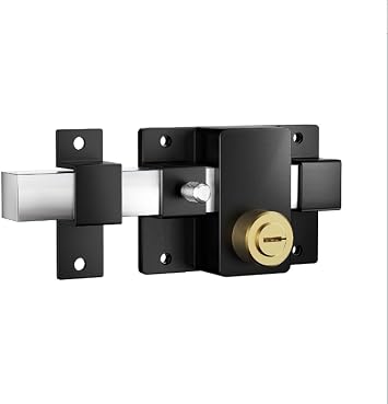 Long Throw Gate Lock, Fit for 40-80mm Wooden Door, Anti-Rust, Double Sides Locking, Right & Left Door, 5 Keys