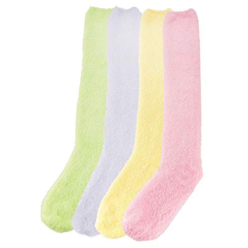 Image of BambooMN Women's Fuzzy Knee High Socks - Polka Dots and Solid Colors - 2 Sizes - 1 Pair Pack