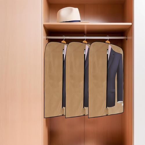 Image of Kuber Industries Pack of 2 Blazer Cover | Suit Covers with Zip for Women & Men | Dustproof Coat Bag for Clothes, Jacket | Half Transparent Coat Cover | Beige