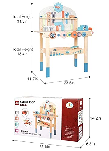 Workbench Wooden,Tool Bench for Kids Toy Play -Tool Bench Workshop Workbench with Tools Set Wooden Construction Bench Toy for 3 4 5 Year Old Boys Girls