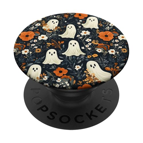 Cute Funny Halloween Spooky Ghost in Flowers Floral Pattern PopSockets Standard PopGrip