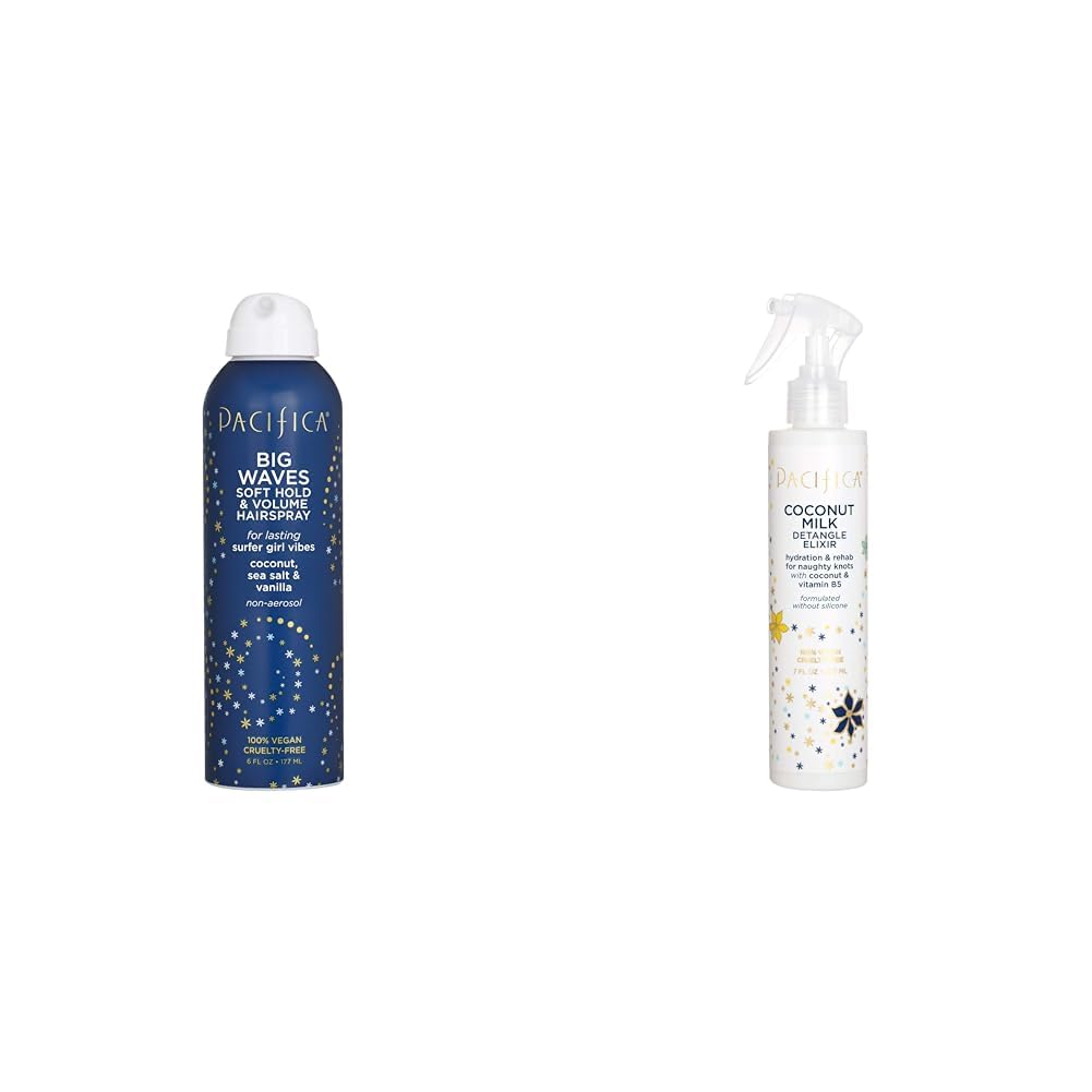 Pacifica Coconut Sea Salt Vanilla Big Waves Hairspray Coconut Milk Detangle Elixir Conditioning Spray Bundle