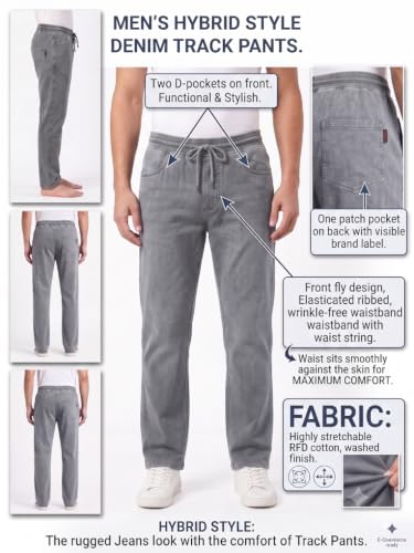 Image of Men's RFD Wash Finished Cotton Track Pants| Lightweight, Breathable & Highly Stretchable Fabric| Denim Look| Perfect for Office, Party, Holiday & Travel (RSM-01 /25)