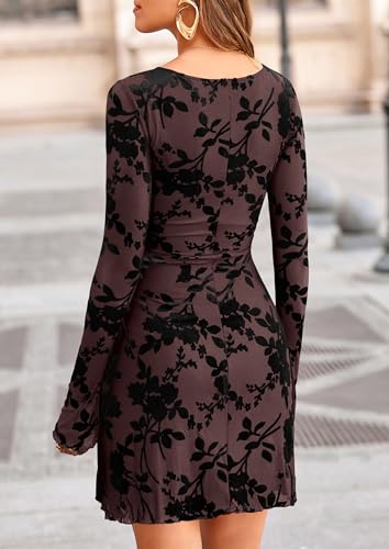 Image of PRETTYGARDEN Women's Fall Floral Long Sleeve Mini Dress