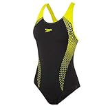 Speedo Damen Placement Laneback Af Badebekleidung, Schwarz, Leuchtgelb, 36 EU