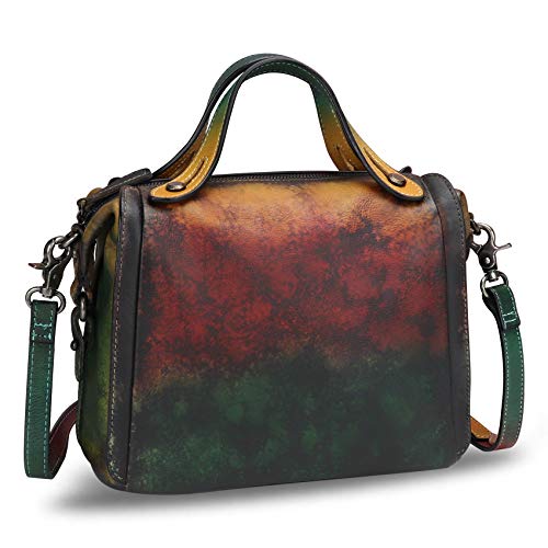 Image of Genuine Leather Satchel Purse for Women Retro Handmade Top Handle Handbag Designer Crossbody Bags