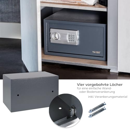 HMF Safe Tresor für Zuhause, Hotel oder Büro, Möbeltresor mit Zahlenschloss für DIN A5 Dokumente | 31 x 20 x 20 cm | Anthrazit