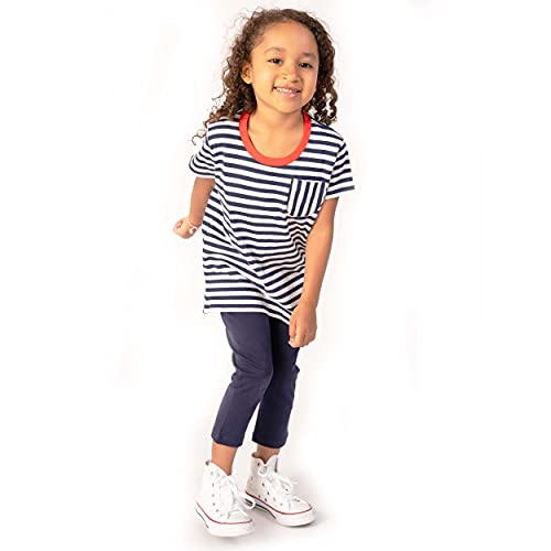 Image of Mightly Girls' Scooped Neck Short Sleeve T Shirts | 100% Organic Cotton, Colorful Casual Stylish Clothes, Soft & Basic Scooped Neck Tee, Set for Toddlers and Kids, 3-Pack, Americana, 4T-5T