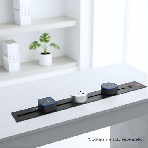 Image of Adjustable Plug-in Power Track | Electrical Movable Sliding Rail Socket Track | Concealed Wall Mounted Extension for Home, Office, Multiple Tabletop Outlets1 Year Warranty (Grey, 100cm)