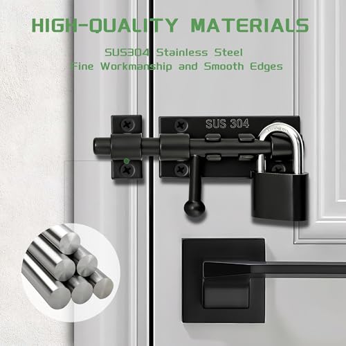 Image of Alise 2 PCS 4 Inch Sliding Door Lock, SUS304 Stainless Steel Padlock-Style Gate Latch,Thickened Heavy Door Lock Latch, Security Slide Latch Lock for Outdoor Fence, Window,Shed Door Black MCX7004B-2P