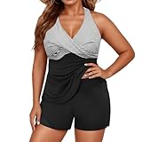 Tankini Maillot De Bain Femme 2 Pieces Shorty Tankini Grande Taille Ensemble Maillot de Bain Taille Haute Amincissant Ete Swimwear