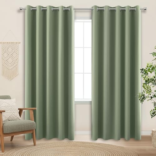 Image of KOUFALL Sage Green Blackout Curtains 72x84 Inch Length for Bedroom