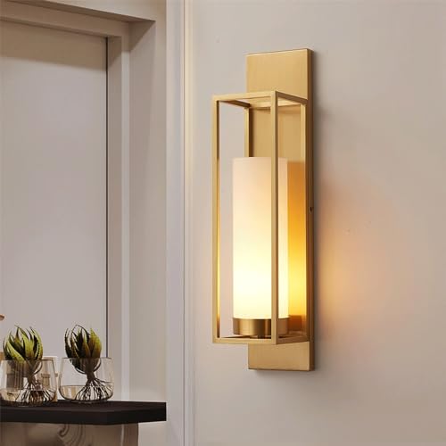 Lámpara de pared simple totalmente de cobre con rosca E27 y pantalla de vidrio interior 4