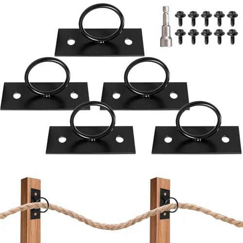 Lot de 5 supports de corde, supports de corde, supports de clôture avec 10 vis et une clé à molette, kit de support de corde en acier inoxydable, support de...