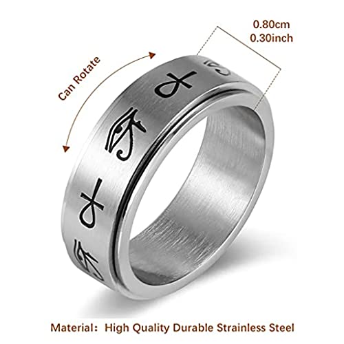 CUCUDAI Anel giratório de aço inoxidável 8 mm com cruz de Olho de Hórus egípcio para homens e mulher