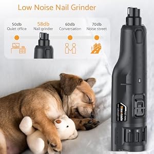 Pet Dog Nail Grinders Quiet 6-Speed USB Rechargeable with 2 LED Lights,3 Grinding Ports Electric Dog Nail Trimmer with Dust Cap,for Large Medium Small Dogs,Nail Grinder for Dogs Claws