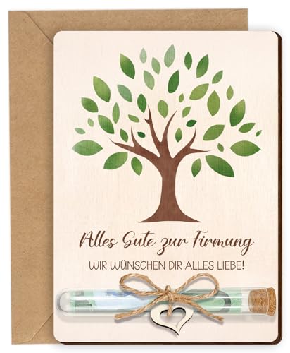 Leboria Firmung Karte, Geldgeschenk Firmung Geschenke mädchen jungen, Firmungsgeschenke Holzkarte mit Umschlägen Reagenzglas, Glückwunschkarte Geldgeschenke Verpackung