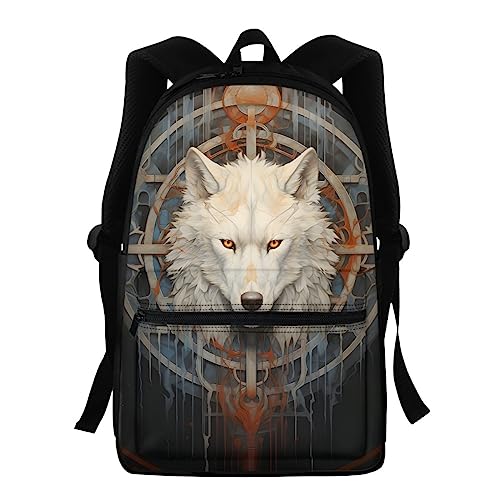THKVSV Mochila escolar para niños y niñas, mochila escolar para libros, mochila escolar, mochila para hombre, mochila de viaje, mochila de día de lobo, nieve, Lobo blanco, Talla única, Mochilas