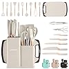 JUPPLIES Set de 19 Utensilios de Cocina Resistentes al Calor | Con Cuchillos, Tijeras y Tabla de Cortar – Silicona Antiadherente Apta para Todas las Ollas y Sartenes - Beige