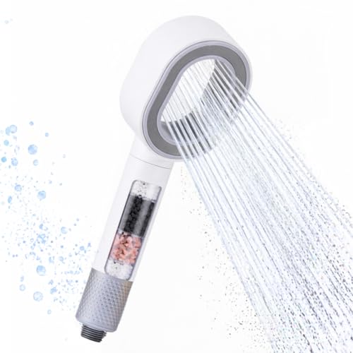 Image of Naturally Mooi Filtered Handheld Shower (White) | Hard Water Filter for Bathroom | Chlorine Removal | Soft Water for Hair & Skin | 3-Stage Filtration | Screw-On Installation | Enhanced Pressure