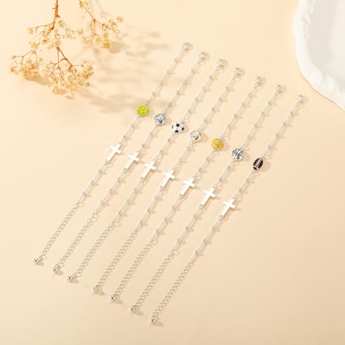 Image of Softball /Volleyball /Soccer /Basketball Football Bracelet for Girls Women, 14K Gold Plated Cross Link Chain Sport Accessories Christian Jewelry Gifts for Teens Team Coach Players