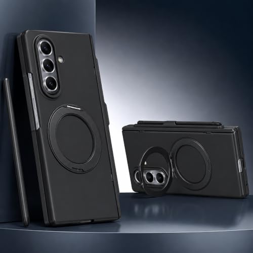 Image of amazon basics Armor Case for Samsung Galaxy Z Fold 8 Ultra with 360 Rotating Ring Stand, Built-in Screen Protector, Hinge Protection, and Included Stylus Pen (Matte Black)