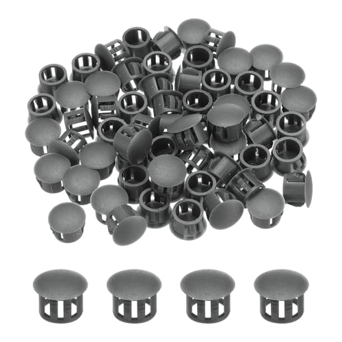 Image of MECCANIXITY 64PCS 12mm(1 /2 inch) Dark Grey Plastic Hole Plugs, Flush Type Panel Hole Plugs Insert End Caps for Locking Hole Tubes Furniture Cabinet