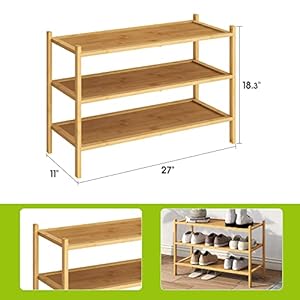 Bmosu 3 tier bamboo shoe rack premium stackable shoe shelf storage organizer for hallway closet living room entryway organizernatural  urban country home decor