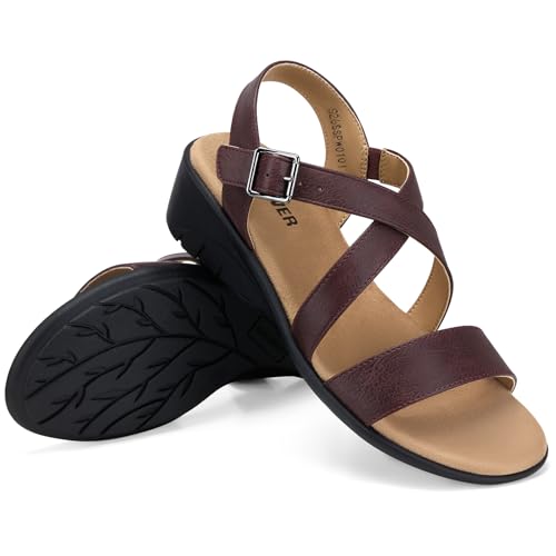 Image of SHIBEVER Wedge Sandals for Women Dressy: Comfortable Low Heel Sandals | Adjustable Casual Dress Shoes with Cushioned Insole and Non-Slip Sole, All-Day Walking