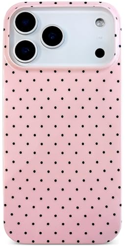 Coque iPhone 17 Pro rose en TPU brillant à pois noirs par Qokey