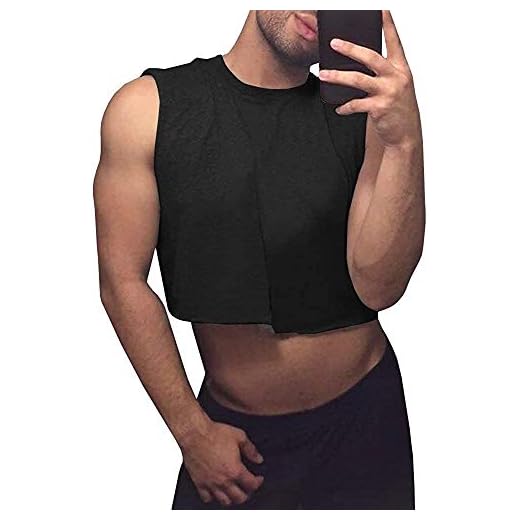 Mens Workout Cropped Tank Top Plain Vest Lightweight Basic Sleeveless Crop Tops Hot Shirts Black
