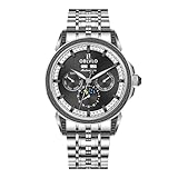 OBLVLO Men's 316L Stainless Steel Black Dial Moonphase Automatic Watch Diamonds Completed Calendar Waterproof Mechanical Clock GCM-MUT (GCM-MUT-YBYS)