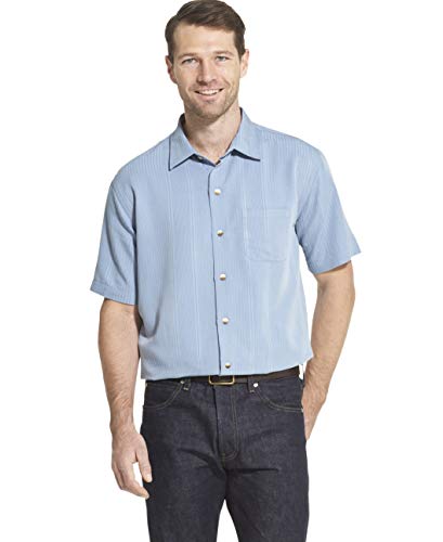 Van Heusen Men's Air Short Sleeve Button Down Poly Rayon Stripe Shirt, Forever Blue, Small