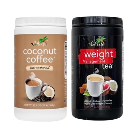 CACAFE Coconut Tea & Coffee Bundle - Unsweetened Coconut Coffee & Wgt Management Tea, 2-Pack Cover