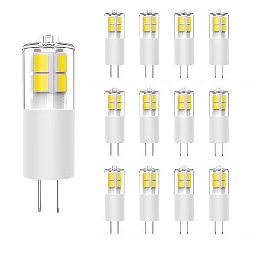 GOHDLAMP Bombillas LED G4 blanco frío 6000 K 12V CA/CC no regulables, 12 piezas G4 LED Bi Pin Base   3W G4 LED Reemplazar bombilla halógena de 30W para iluminación del hogar y el paisaje