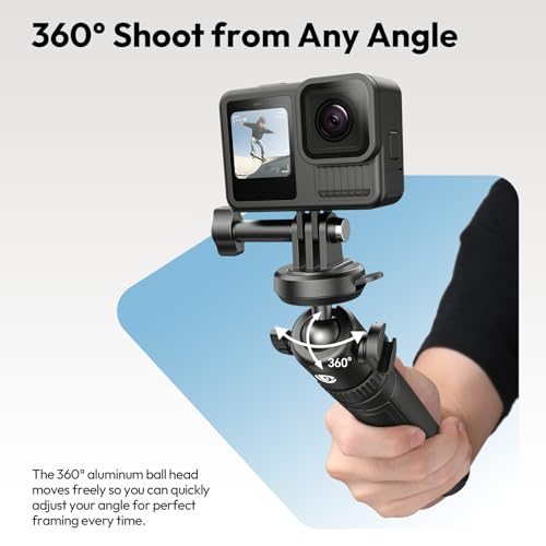 Image of ULANZI MT90 2-in-1 Selfie Stick Tripod with CKA Quick Release, 5-Section Adjustable Aluminum Stand, 360 Ball Head & Cold Shoe for GoPro Hero /DJI Osmo Action /Insta360, Compact Cameras