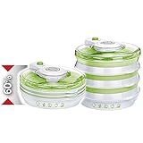 MPM MSG-06 Deshidratador de Alimentos Plegable, 6 Bandejas de 30 cm, 2 Niveles de Potencia, Frutas, Setas y Verduras, 400W, 400 W, 6 Ranuras, Blanco/verde