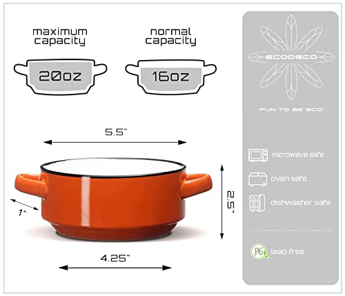 ECODECO Ceramic Soup Bowls with Handles – Set of 2 (16 oz) – Orange – Oven & Microwave Safe – Gift Boxed – Ideal for French Onion Soup, Baked Meals & Housewarming Gifts — view 4